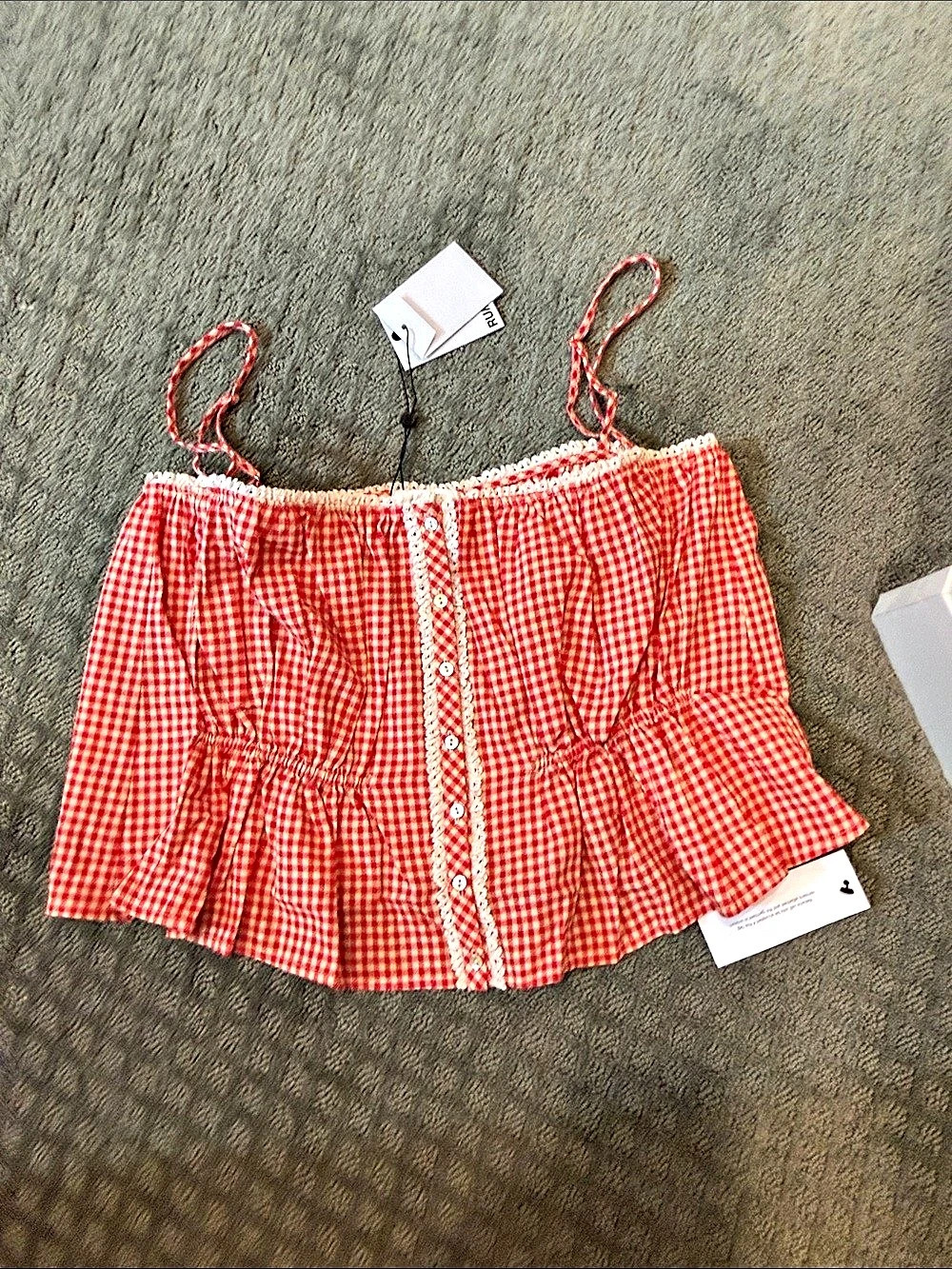 RUMER Gingham Crop Top in Red & White Size Medium NWT